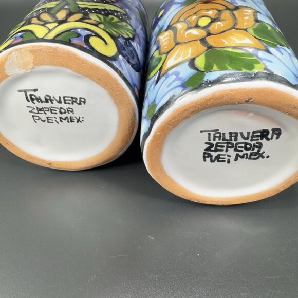 Hand Made Talavera Pottery Cups Tumblers Set 2 Signed Zepeda Puebla Mexico Cups - Picture 6 of 12